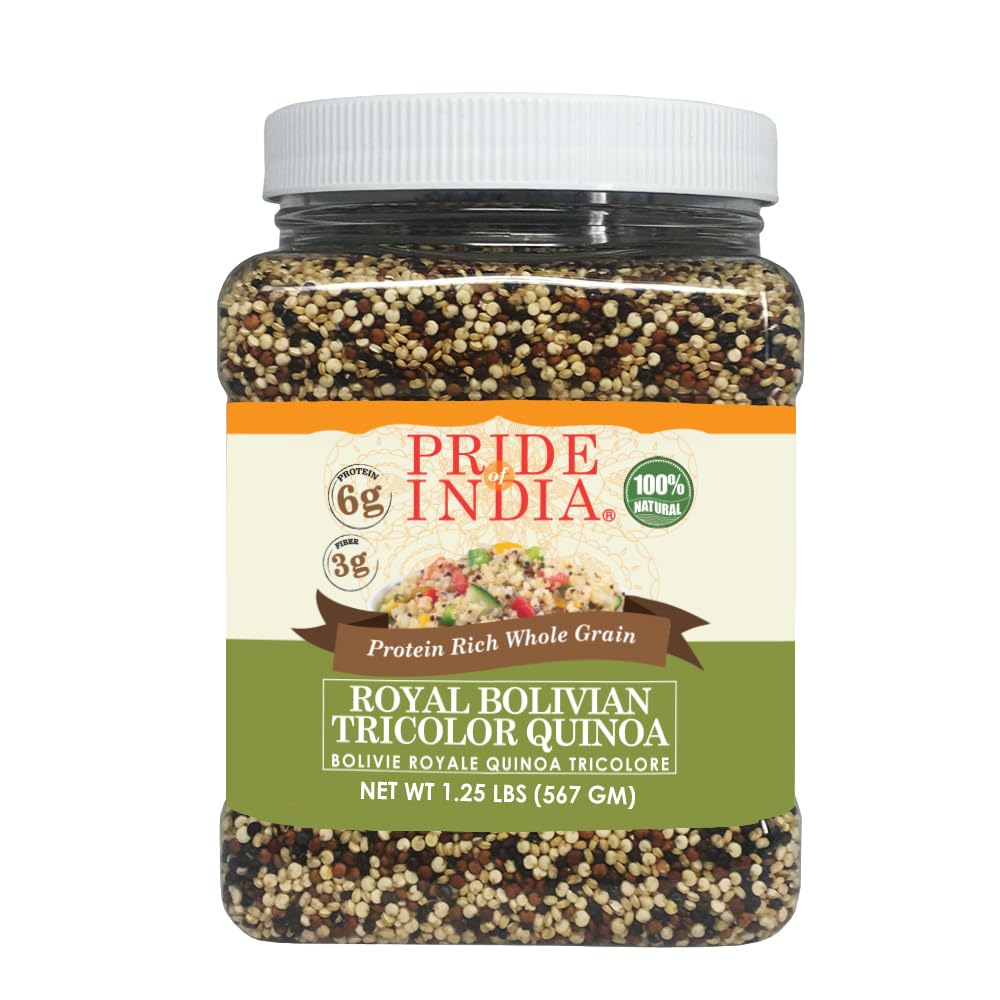 Pride Of India tricolor quinoa in a bowl with a nutty aroma and ready-for-salad versatility.