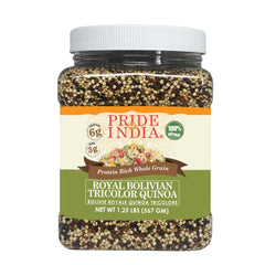 Pride Of India tricolor quinoa in a bowl with a nutty aroma and ready-for-salad versatility.