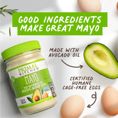 Primal Kitchen Mayo ingredient close-up underscores Non-GMO and cage-free eggs