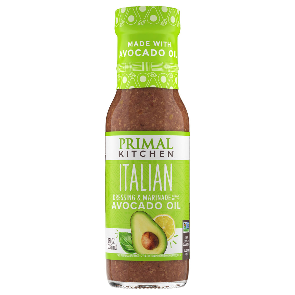 Primal Kitchen Italian Vinaigrette bottle closeup, ideal for crisp salads