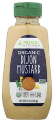 Primal Kitchen Dijon Organic Mustard jar on counter, ideal for sandwiches