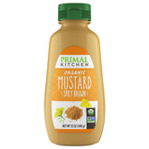 Primal Kitchen Spicy Brown Mustard jar closeup highlights premium ingredients for bold flavor.