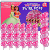 Primary Colors Candy Disney Princess swirl lollipops 20-pack, ideal for party favors.