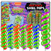 Primary Colors Candy Ninja Turtles lollipops swirl in colorful wrappers for TMNT party favors.