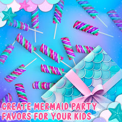Primary Colors Mermaid Lollipops individually wrapped for easy goodie bags