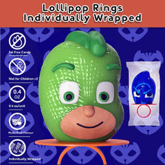 Primary Colors PJ Masks lollipop rings featuring Catboy for festive treats