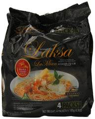 Prima Taste Laksa Coconut Curry Lamian noodles packaging highlighting premium ingredients for quick meals.