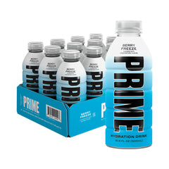 PRIME Hydration Berry Freeze bottle offering zero added sugar hydration.