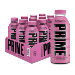 PRIME Hydration Strawberry Watermelon bottle showing refreshing flavor for workouts