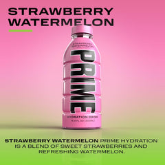 Close-up of PRIME Hydration Strawberry Watermelon label detailing natural ingredients