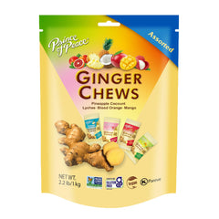 Prince Of Peace Ginger Chews assorted flavors in a 2.2 lb bag, ideal for on-the-go snacking.
