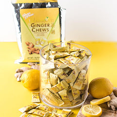Prince of Peace Ginger Chews with Lemon bag open reveals 1 lb of candied ginger treats