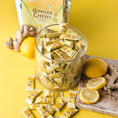 Prince of Peace Ginger Chews with Lemon chewy texture emphasizes satisfying bite and citrus aroma