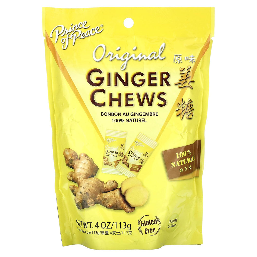 Prince Of Peace Ginger Chews Original bag showing gluten-free packaging.