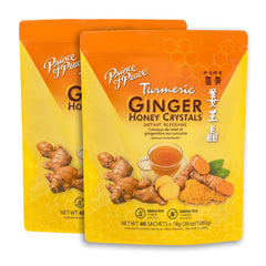 Prince of Peace Ginger Honey Crystals with Turmeric front-pack, convenient sachets for hot or cold drinks.