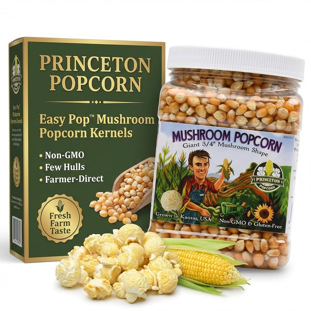 Princeton Popcorn Signature Easy Pop kernels ready to heat for large mushroom pops.