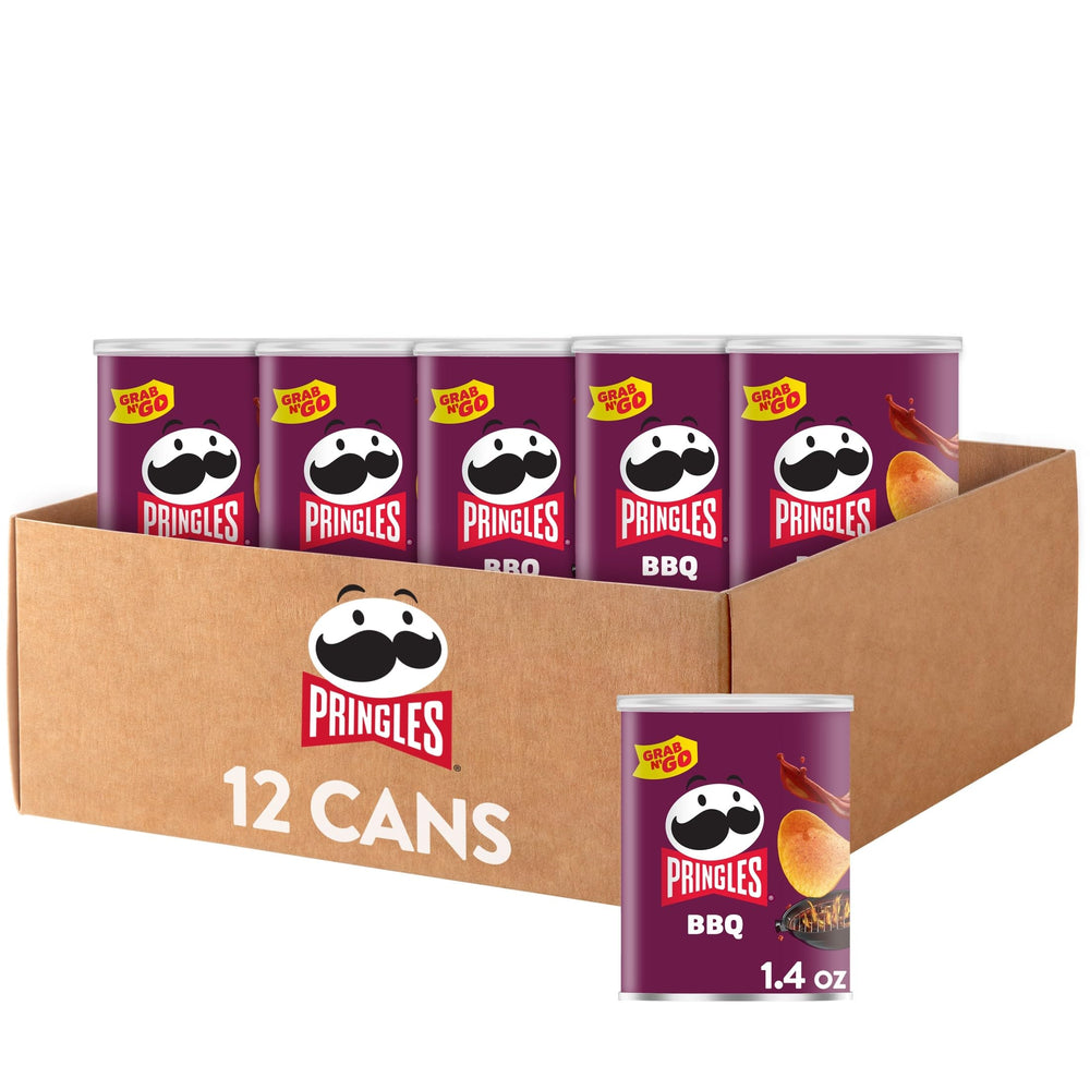 Pringles BBQ open can with stacked crisps for on the go snacking
