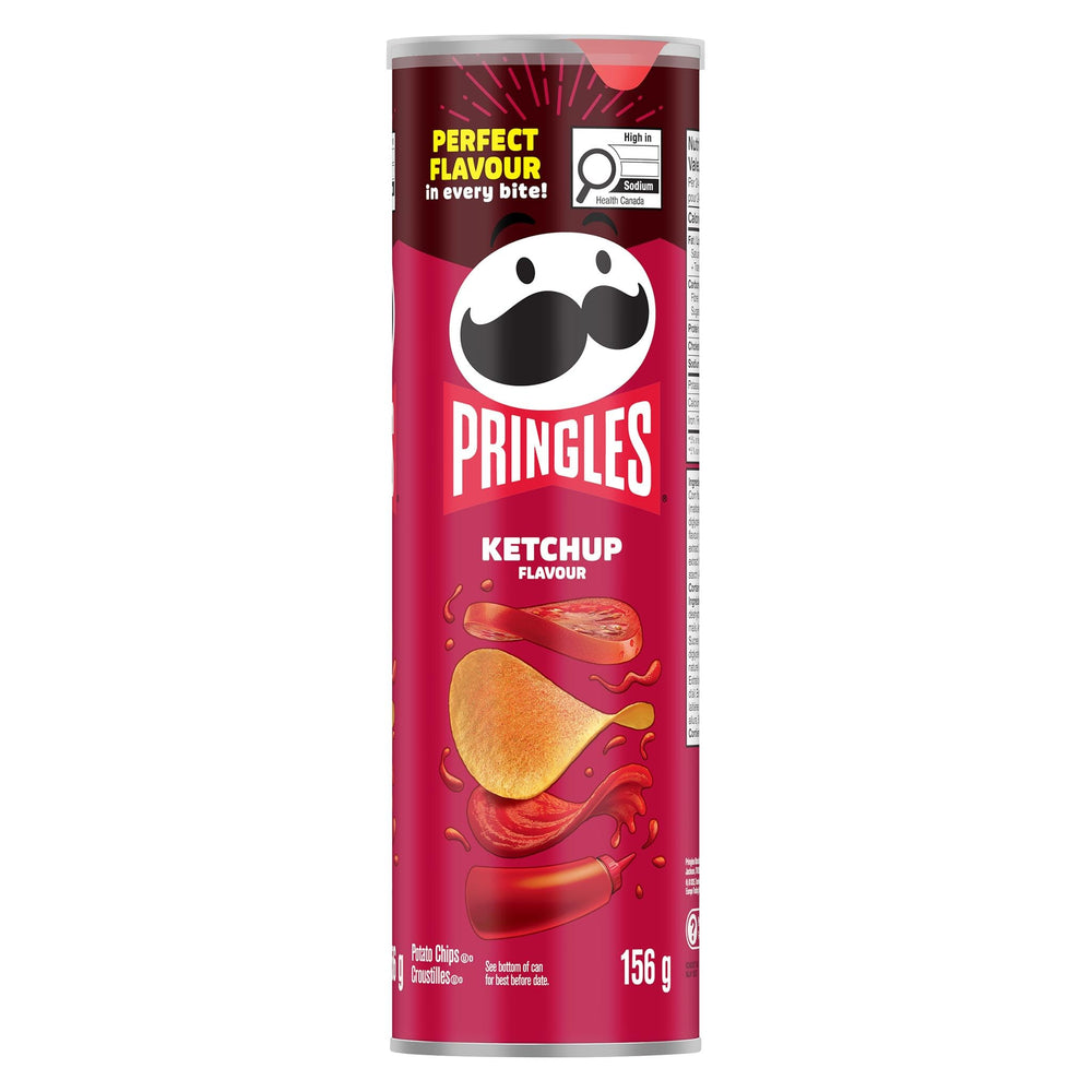 Pringles Ketchup potato chips in a front-pack view, perfect for sharing at gatherings.
