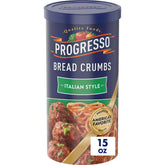Progresso Italian Style Bread Crumbs 15 oz pack shot for crispy, even breading.