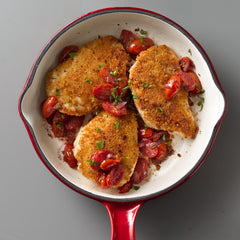 Golden crust achieved with Progresso panko breadcrumbs during pan-fry.