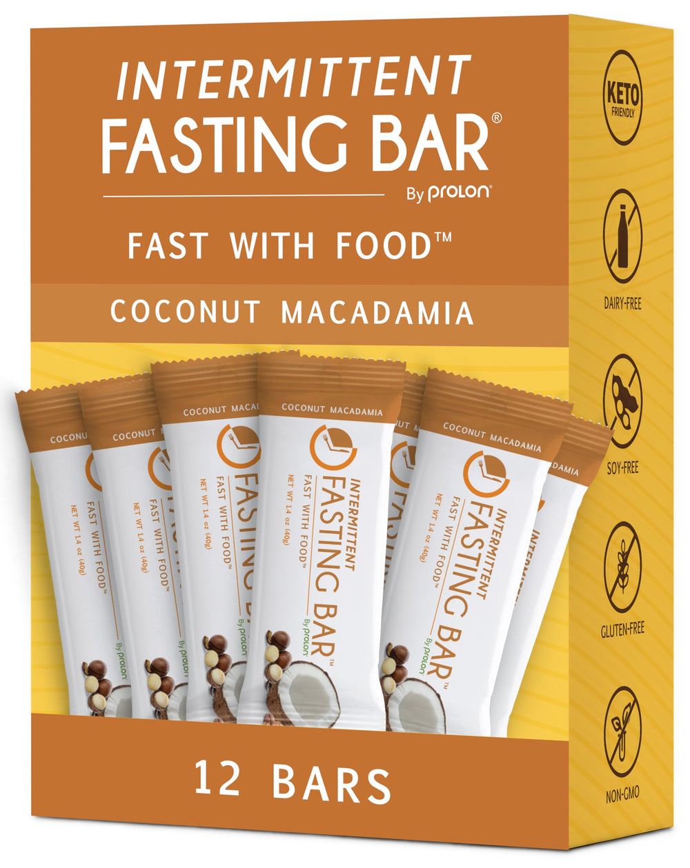 Prolon Fasting Bars Coconut Macadamia Nut packaging for on-the-go fasting.