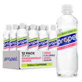 Propel Energy Boost Passionfruit Guava bottle, refreshing zero sugar hydration with electrolytes.