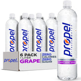 Propel Grape 1L bottle in a six-pack, refreshing hydration for workouts.