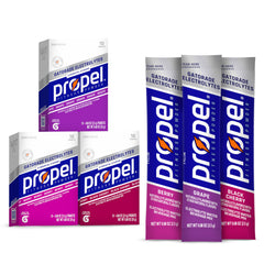 Propel grape packet close-up for zero-calorie hydration with electrolytes.