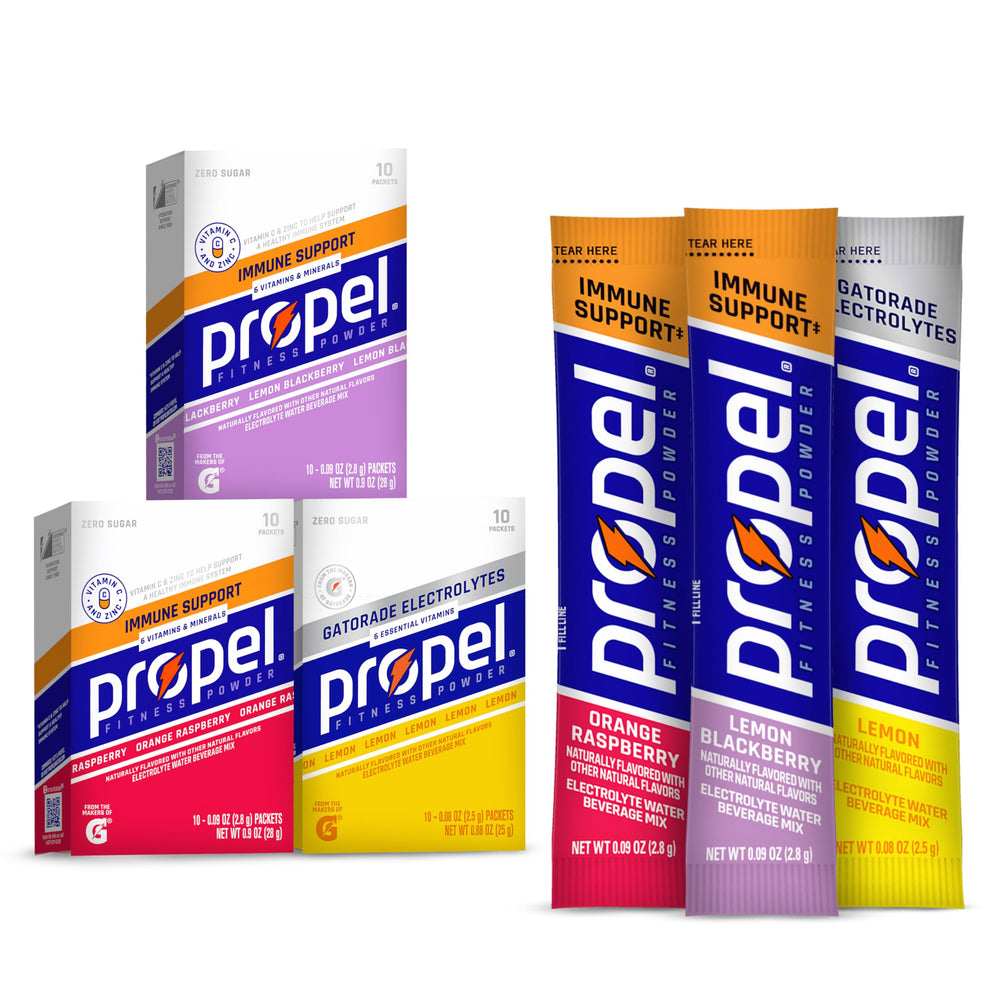 Propel Immune Support lemon blackberry packet for refreshing hydration with vitamin C on the go.