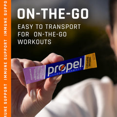 Propel Immune Support lemon electrolyte packet supports zero sugar hydration during training sessions.