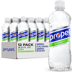 Propel Kiwi Strawberry bottle front showing zero calorie hydration for workouts