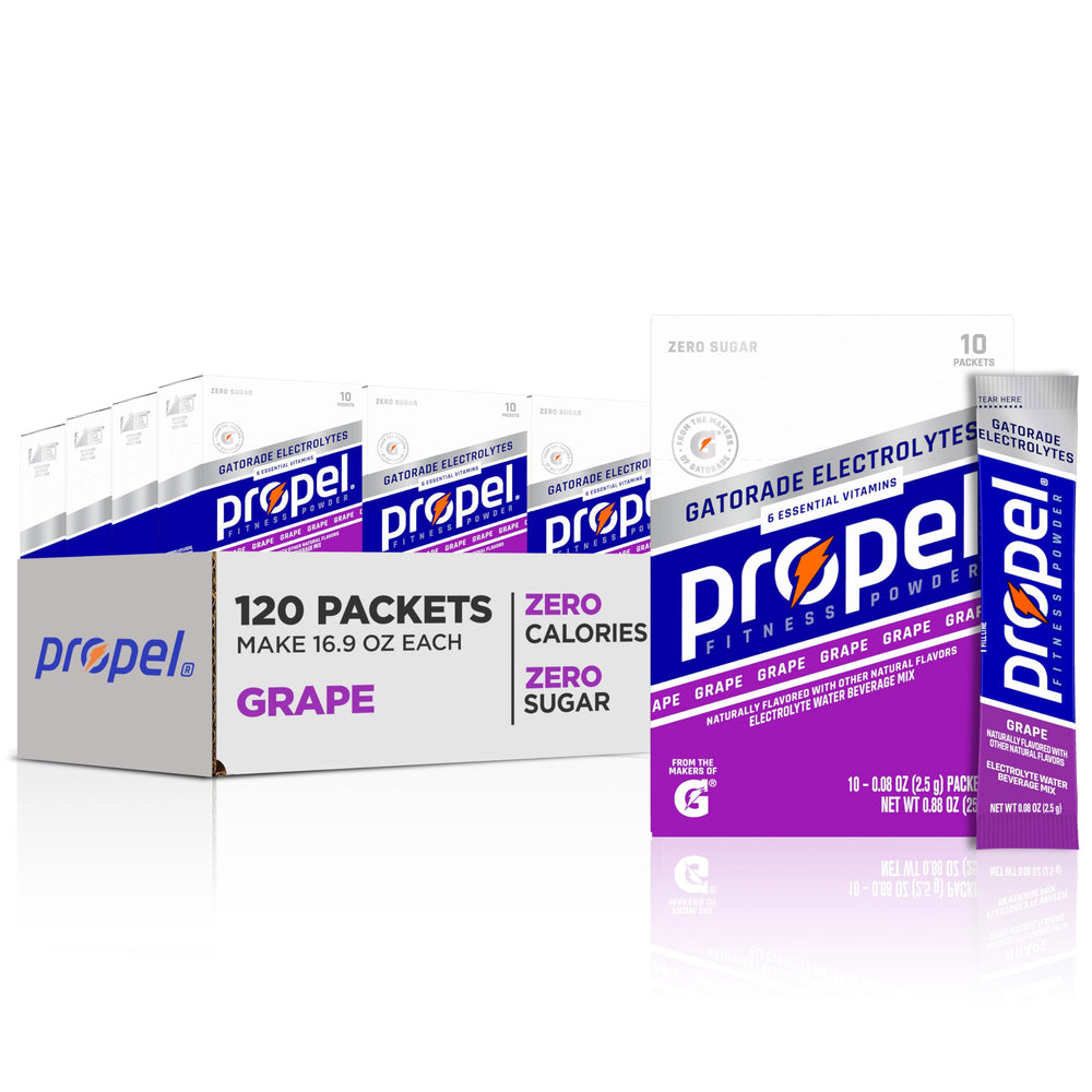 Propel Kiwi Strawberry electrolyte packets for zero calorie hydration during workouts.