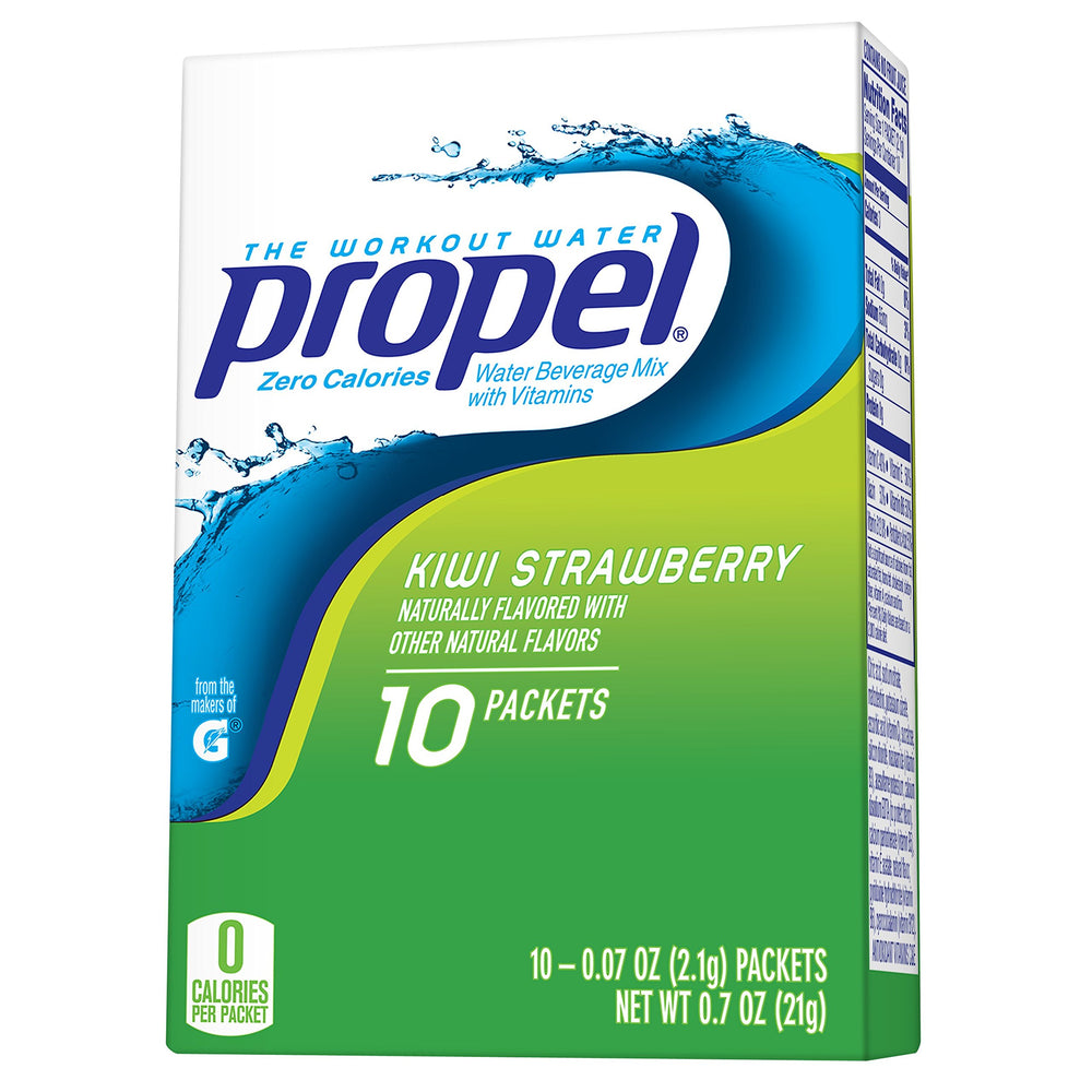 Propel kiwi strawberry powder pack dissolving for hydration on the go