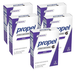 Propel grape powder packets front of box for hydration on the go.