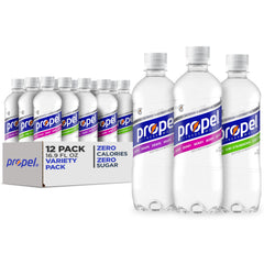 Propel variety-pack 12 bottles for convenient hydration.
