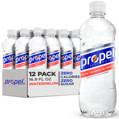 Propel watermel on bottle 16.9 oz for zero-calorie hydration during workouts.