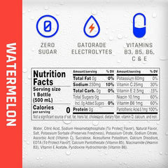 Propel watermelon label closeup highlighting vitamins C and E.