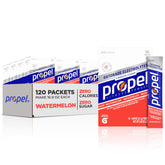 Propel Watermelon packets in a box for convenient workout hydration.