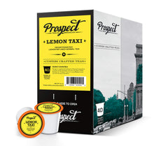 Prospect Tea Co. decaf Lemon Taxi pod brew in cup, steaming aroma, inviting flavor.