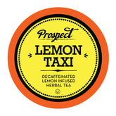 Prospect Tea Co. decaf Lemon Taxi pod packaging, premium quality tea for easy daily brewing.