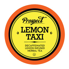 Prospect Tea Co. decaf Lemon Taxi pod packaging, premium quality tea for easy daily brewing.