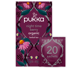 Pukka Night Time tea pack shot shows organic herbal blend for an evening ritual
