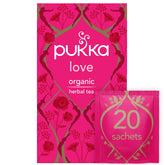 Pukka Tea Love Organic with rose aroma in a cup for a soothing moment.