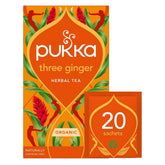 Pukka Three Ginger Tea front view with organic blend, warming morning option