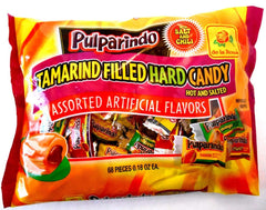 Pulparindo tamarind-filled-candy-pack featuring tangy center, ideal for sharing.