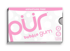 PUR Gum Bubblegum blister pack showing nine sugar-free pieces for quick, on-the-go fresh breath
