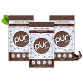 PUR Gum Chocolate Mint bag shows indulgent flavor in a resealable package for on-the-go snacking