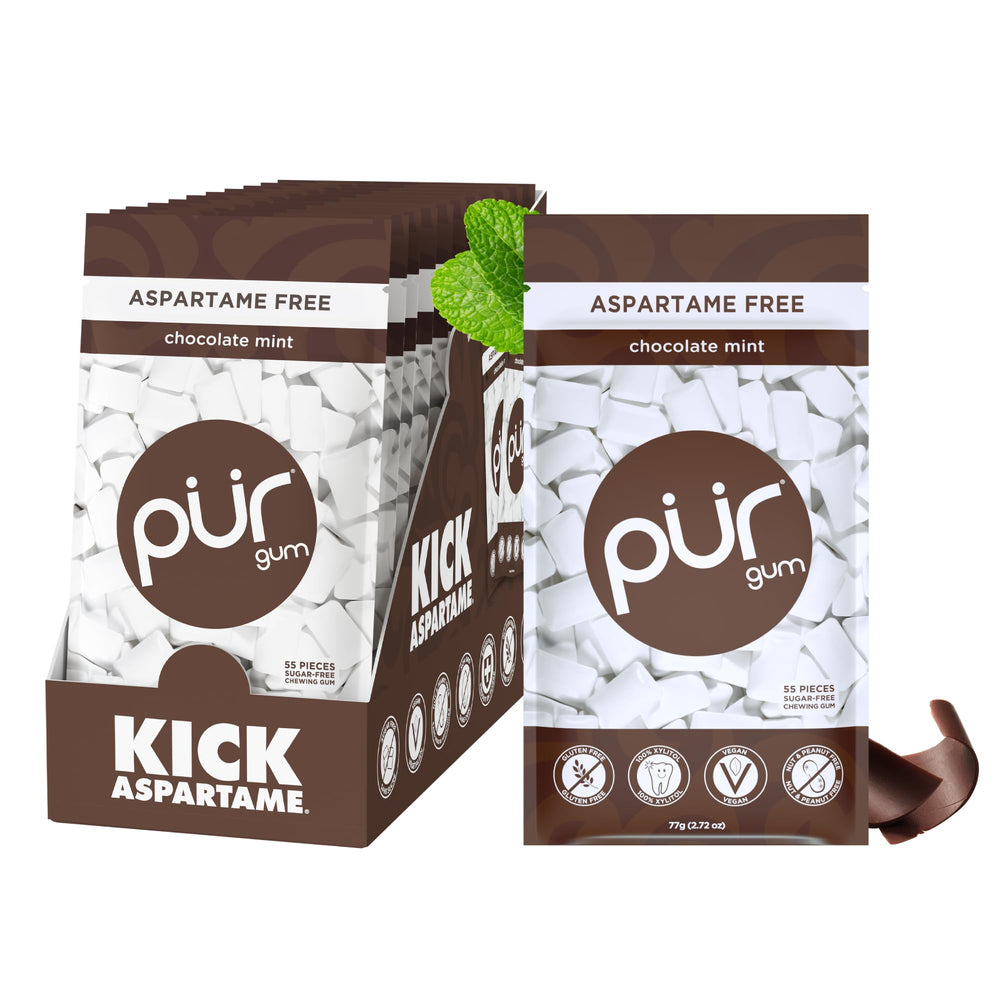PUR Gum Chocolate Mint pack with indulgent flavor and resealable design.