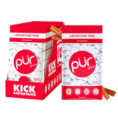PUR Gum Cinnamon front pack showing a sugar-free, xylitol-sweetened bite