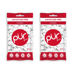 PUR Gum Cinnamon bottle open showing pieces for quick breath freshening